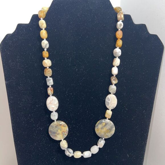 Jasper Hand Knotted Statement Necklace 21” Long Artesian Made Statement Piece - Picture 1 of 12
